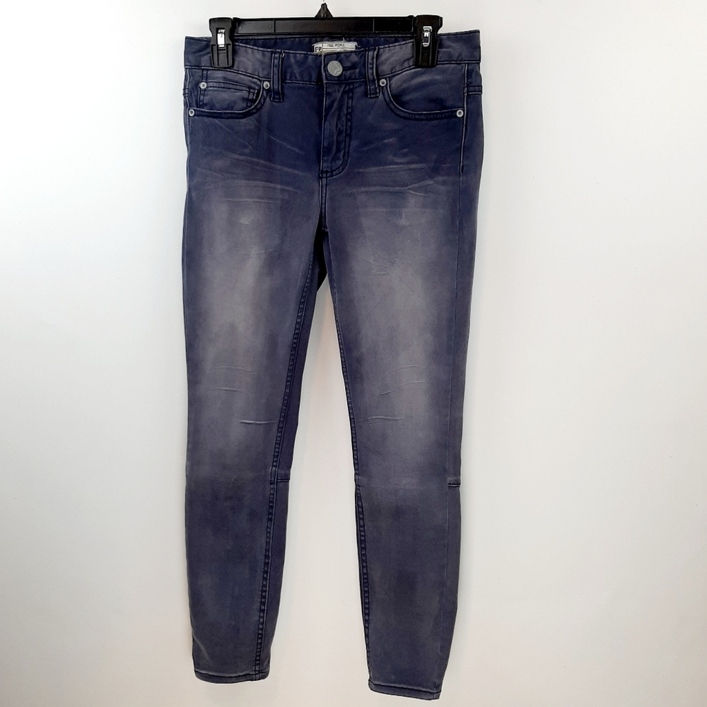 FREE PEOPLE Women's Distressed Soft Skinny Blue Moto Pants Calf Zip  Size 27